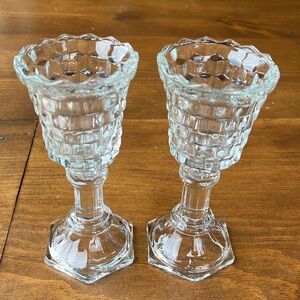 Homco Glass “Baby Block” Votive Holder & Base - Qty 2